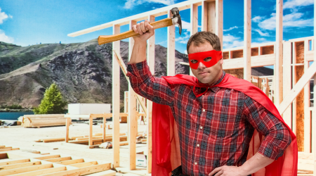 contractor superhero holding a hammer