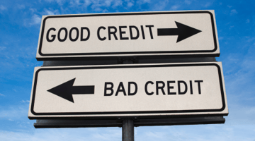 Street signs with arrows for good credit and bad credit