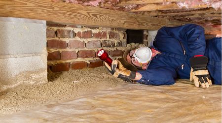 home inspector looking in a crawl space