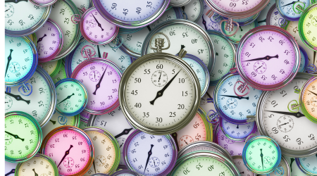 colorful clocks and stop watches